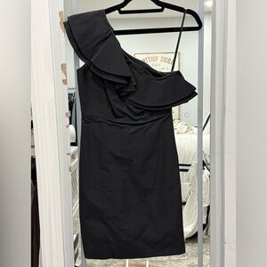 J.Crew One-Shoulder Ruffle Dress in Faille – Black – Size 2 – NWT